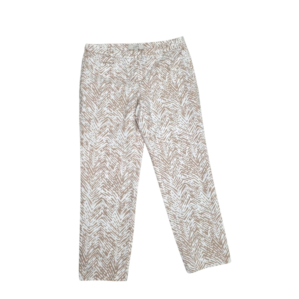 ANN TAYLOR LOFT Marisa Modern Tan Cream Print Crop Capris Pants Size 4